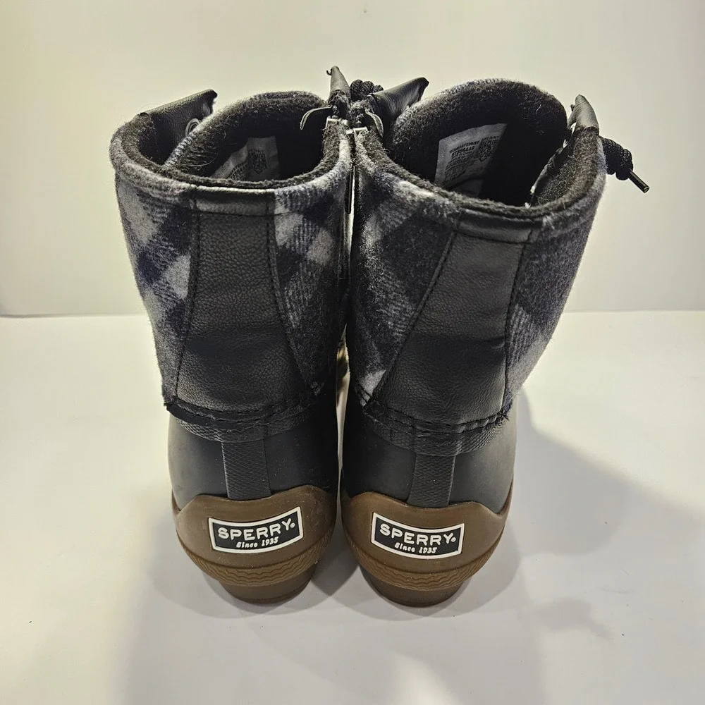 Sperry Syren Saltwater Duck Boots Womens 8 Black Grey‎ Buffalo Plaid Waterproof